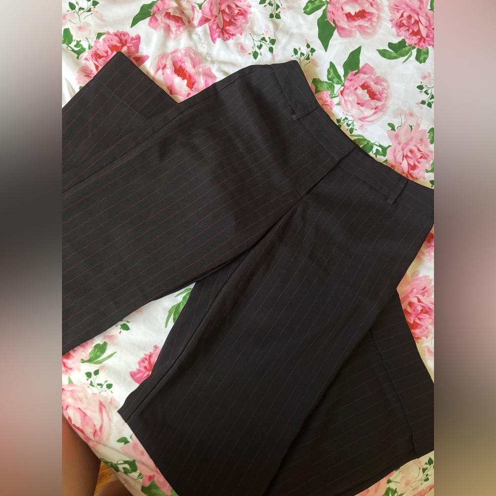 Red pinstripe low rise pants